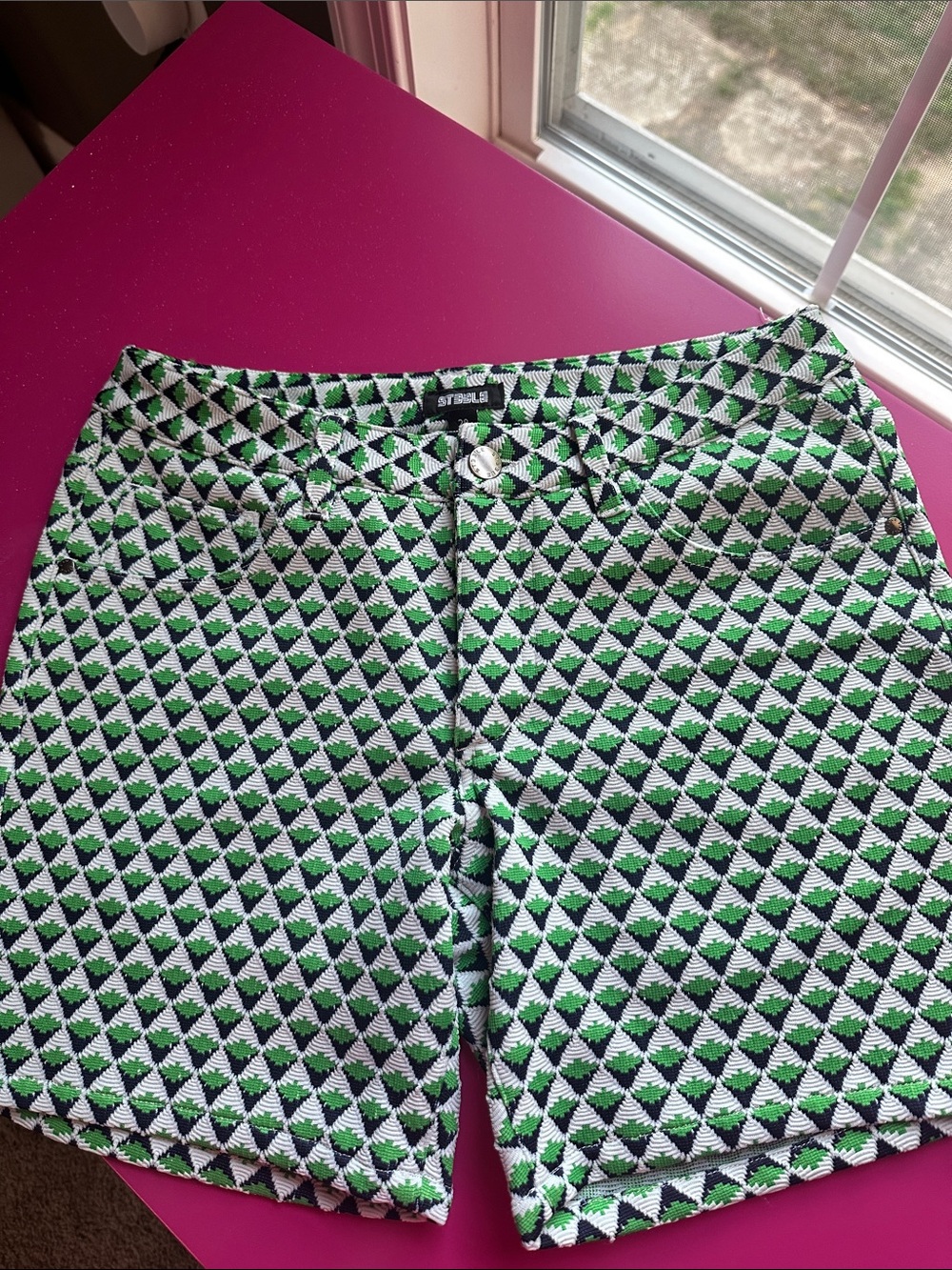 Geometric Green and White Women’s Boyfriend Shorts